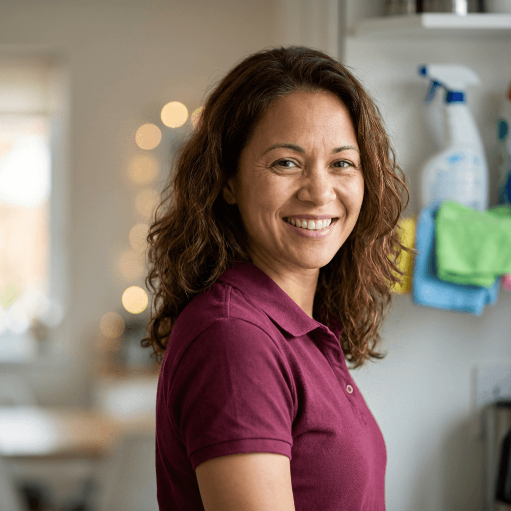 Tanikka Keatley, owner of TK's Complete Cleaning, in the entryway of a rental property